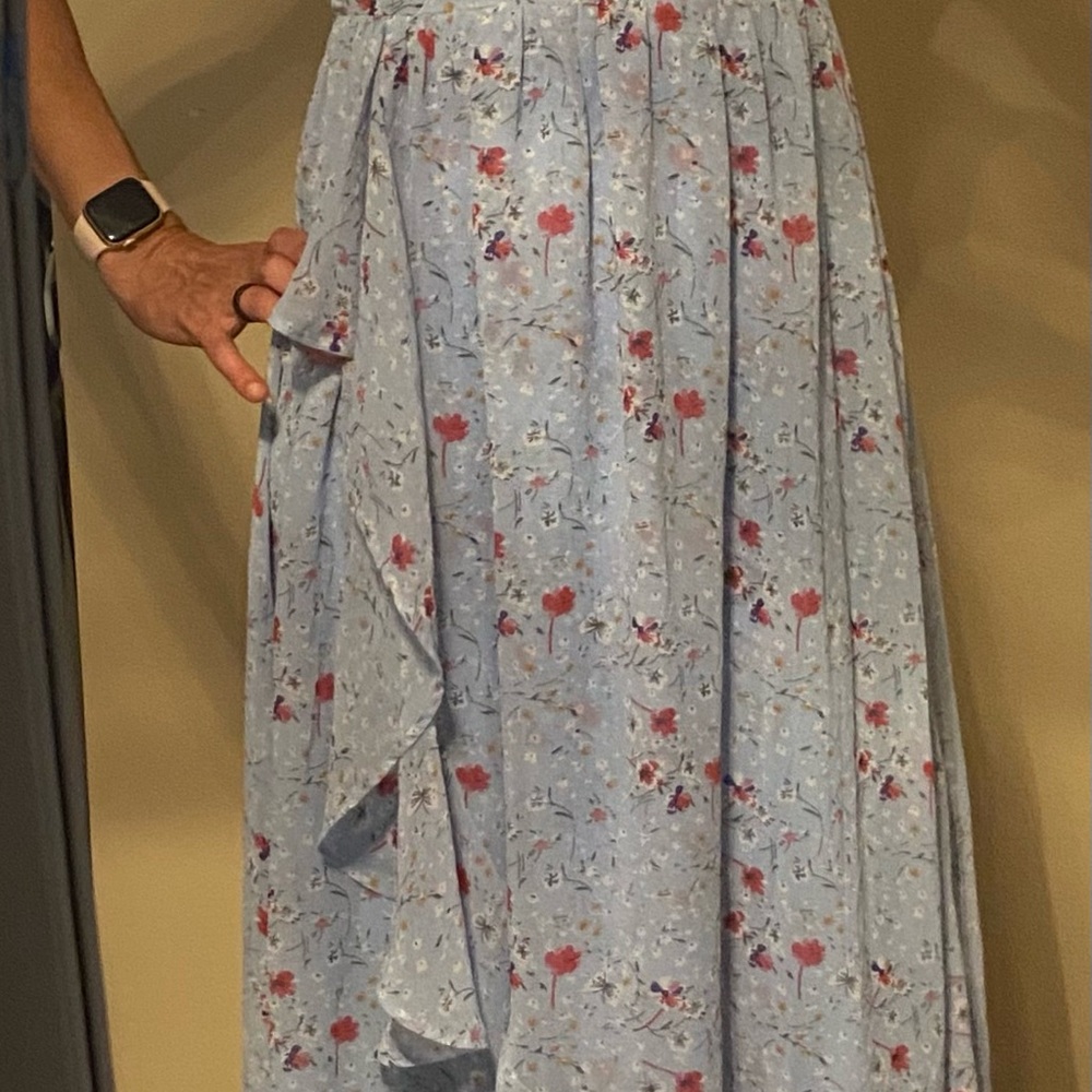 Lulu's Blue Floral Maxi A-Line Skirt